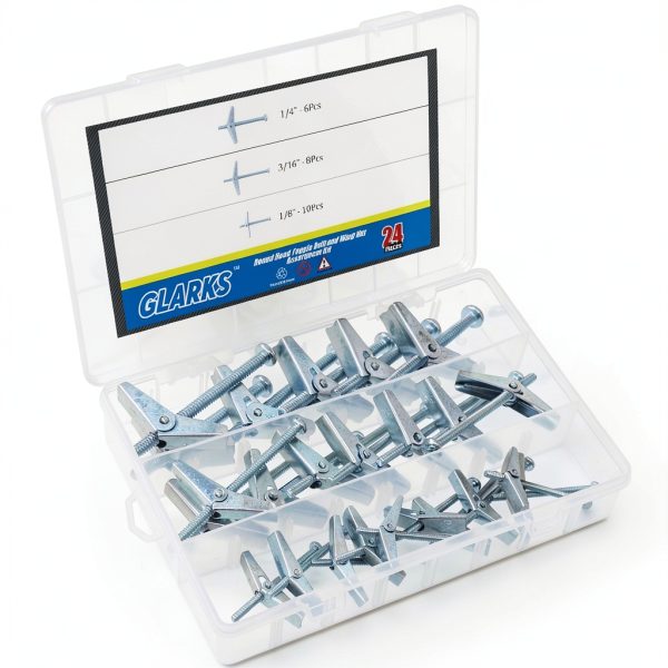 Toggle Bolt Kit by Glarks Zinc Plated Steel 24‑Piece 1/8‑3/16‑1/4-3