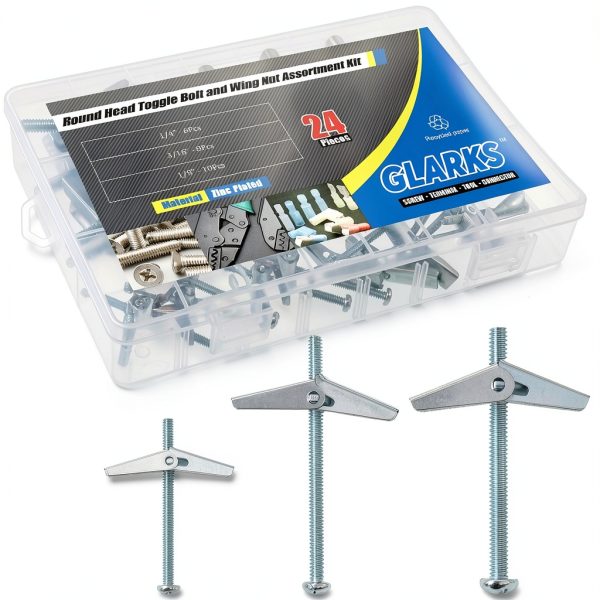 Toggle Bolt Kit by Glarks Zinc Plated Steel 24‑Piece 1/8‑3/16‑1/4-0