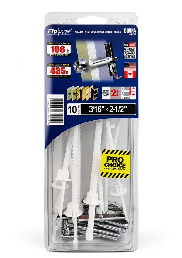 Cobra 420R 3 16 bolt anchor with 2.5 inch Screw 10 Pack Zinc Finish-1