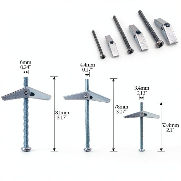 Toggle Bolt Kit by Glarks Zinc Plated Steel 24‑Piece 1/8‑3/16‑1/4-1
