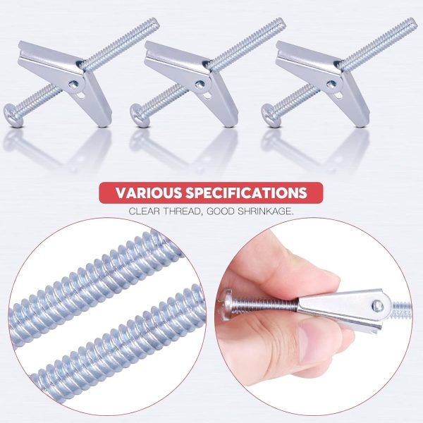 Hilitchi Molly Toggle Bolt Steel Phillips Head 60pcs 1/4 Inch-5