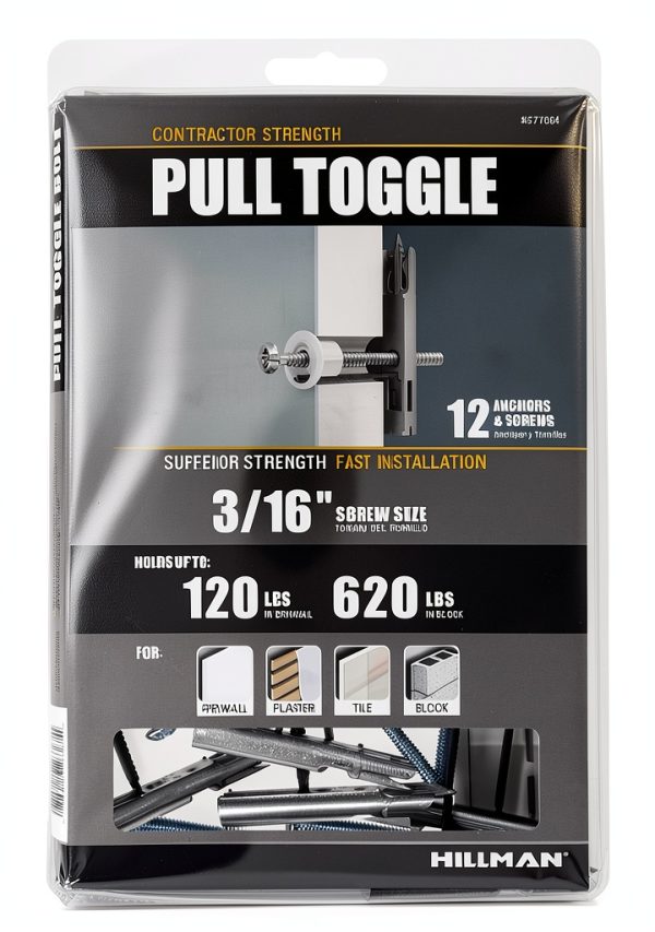 Hillman Toggle Bolts, Toggle Bolts for Drywall and More, 3/16” Screws, 120-620 LBS, 12 Heavy Duty Toggle Anchors and Screws, 377604-4