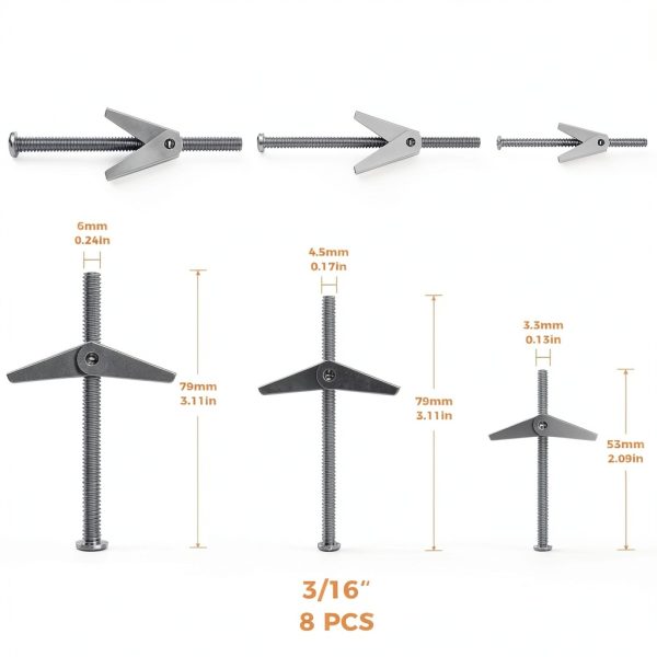 Rerdeim【34 Sets】 Toggle Bolts, Wall Anchor, 1/4" 3/16" 1/8" Butterfly Drywall Anchors, Heavy Duty Metal Screws for Hollow Wall Ceiling Sheetrock, Taquetes para Drywall-6