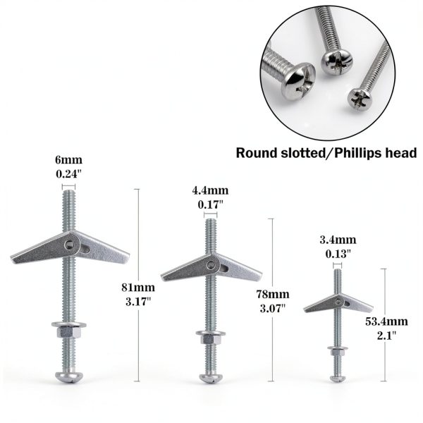 48 Sets Toggle Bolts - 1/4 3/16 1/8 Inch Butterfly Toggle Anchors for Drywall - Toggle Bolt Assortment Kit with Matching Wing Nuts, Hex Nuts, Washers-1