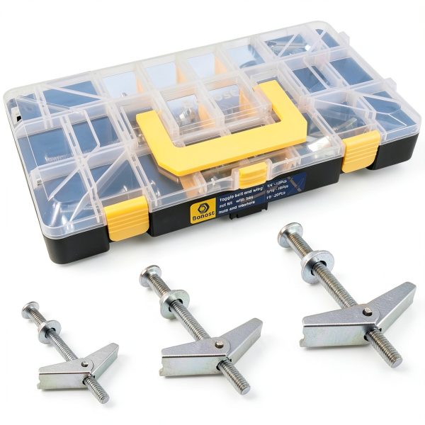 48 Sets Toggle Bolts - 1/4 3/16 1/8 Inch Butterfly Toggle Anchors for Drywall - Toggle Bolt Assortment Kit with Matching Wing Nuts, Hex Nuts, Washers-0