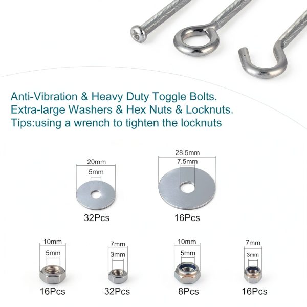 48Pcs Toggle Bolts for Drywall,Toggle Anchors Assortment Kit-M4 M6 Toggle Bolt & Eye Bolt &Ceiling Hooks for Hanging Plants Heavy Duty,Butterfly Anchors for Drywall,Zinc Plated-2