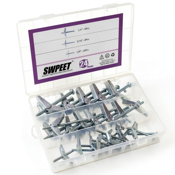 Swpeet Toggle Bolt and Wing Nut Kit 24 Pcs for Drywall 1/8‑1/4 Inch-4