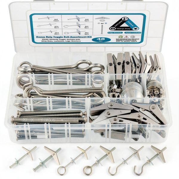 48Pcs Toggle Bolts for Drywall,Toggle Anchors Assortment Kit-M4 M6 Toggle Bolt & Eye Bolt &Ceiling Hooks for Hanging Plants Heavy Duty,Butterfly Anchors for Drywall,Zinc Plated-0