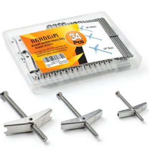 Rerdeim【34 Sets】 Toggle Bolts, Wall Anchor, 1/4" 3/16" 1/8" Butterfly Drywall Anchors, Heavy Duty Metal Screws for Hollow Wall Ceiling Sheetrock, Taquetes para Drywall-0