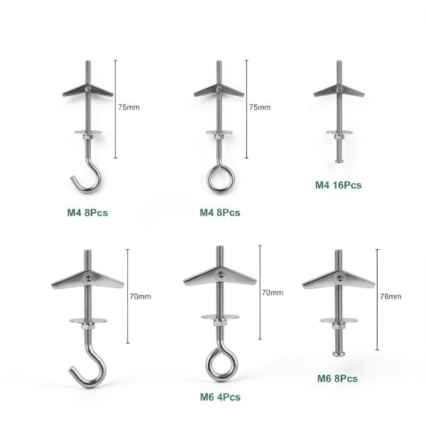 48Pcs Toggle Bolts for Drywall,Toggle Anchors Assortment Kit-M4 M6 Toggle Bolt & Eye Bolt &Ceiling Hooks for Hanging Plants Heavy Duty,Butterfly Anchors for Drywall,Zinc Plated-3